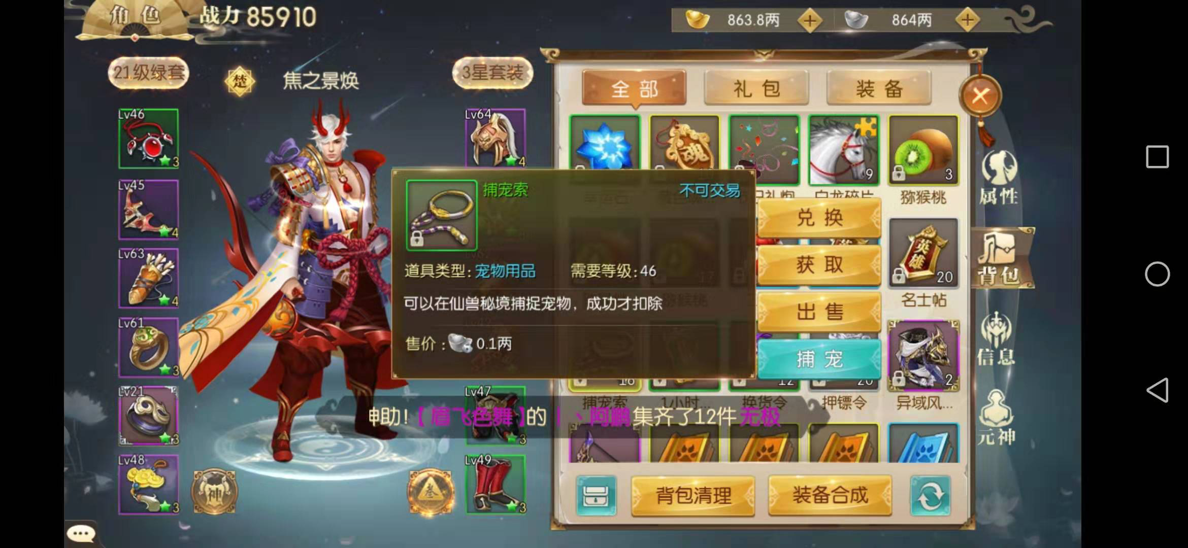 征途2手游捕獸夾怎么樣用，寵物都到袋里來截圖