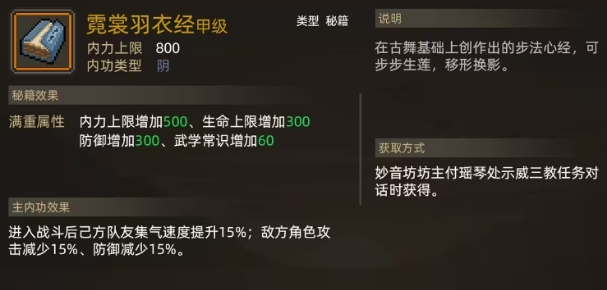 大俠立志傳霓裳羽衣經心法獲取攻略 霓裳羽衣經心法如何獲取截圖
